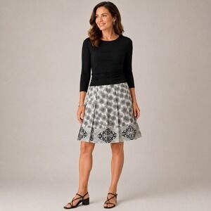 White House Black Market Silk Medallion Layered A-Line Skirt Black White 6